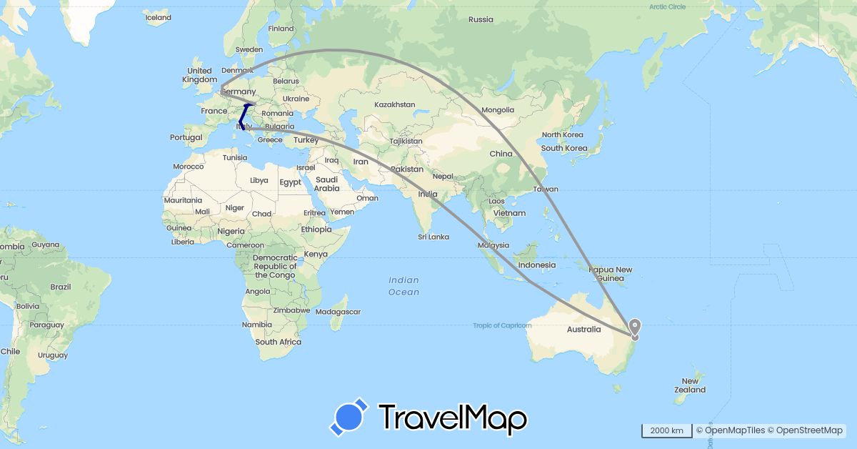 TravelMap itinerary: driving, plane in Austria, Australia, Belgium, Indonesia, Italy, Netherlands (Asia, Europe, Oceania)